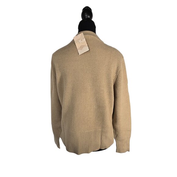 NWT | Tan Camel Waffle Knit Crewneck Sweater Pullover Long Sleeve Side Slit | Me - Picture 2 of 6
